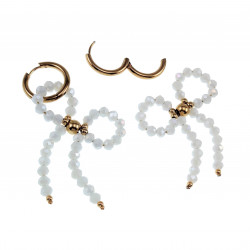 Oorbellen Dames - Verguld RVS - Gebroken Witte Strik Bungelende Oorbellen