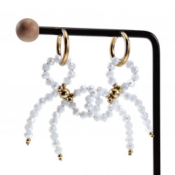 Oorbellen Dames - Verguld RVS - Gebroken Witte Strik Bungelende Oorbellen