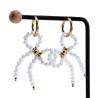Oorbellen Dames - Verguld RVS - Gebroken Witte Strik Bungelende Oorbellen