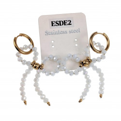 Oorbellen Dames - Verguld RVS - Gebroken Witte Strik Bungelende Oorbellen