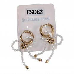 Verguld RVS Witte Schelpstrik Bungelende Oorbellen Oorringen met Hanger