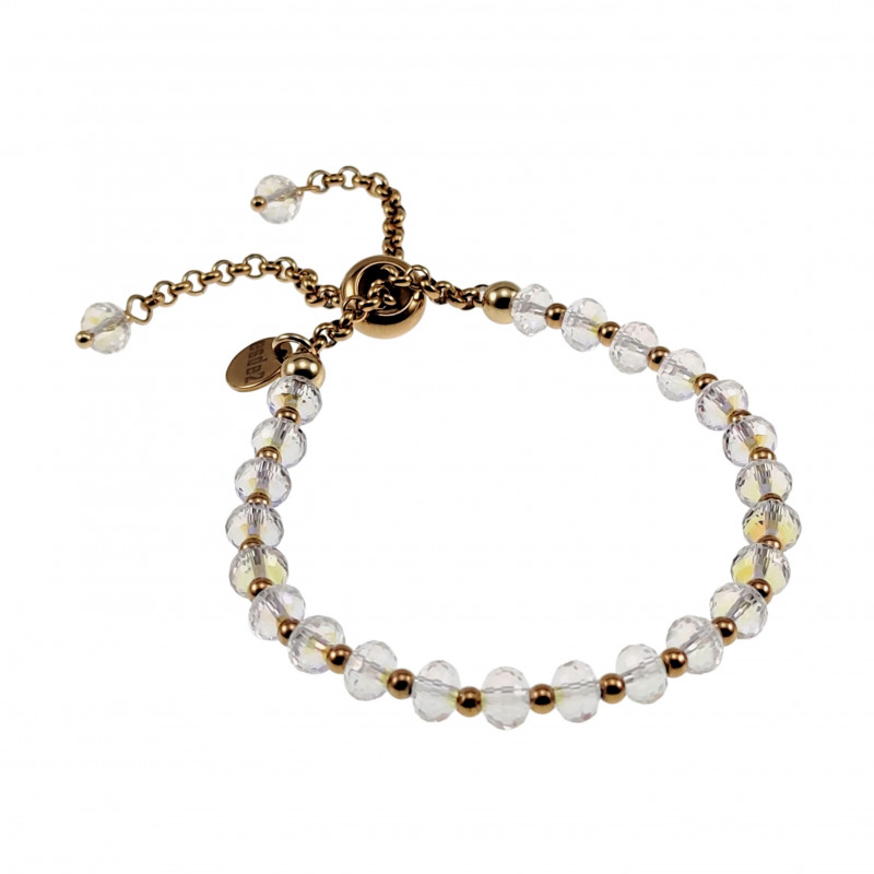 Verguld RVS Armband met Oostenrijkse Kristallen - Schuifsluiting Verguld RVS Armband met Oostenrijkse Kristallen - Schuifsluiting