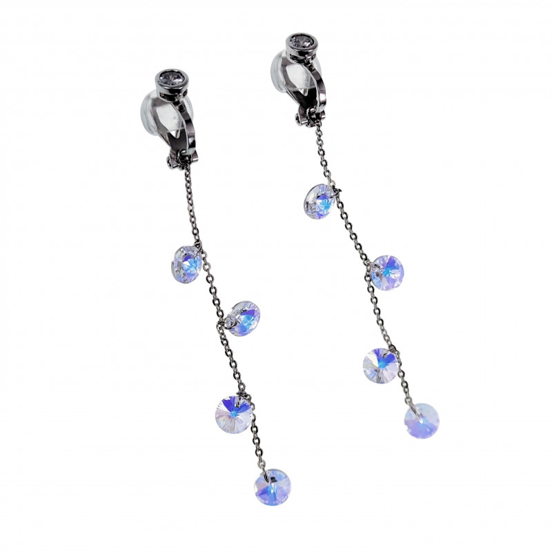 74mm Lang Gerhodineerd Oorclips met Ketting Versierd met Zirkoniastenen 74mm Lang Gerhodineerd Oorclips met Ketting Versierd met Zirkoniastenen