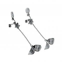 Dames - 60mm Lang - Gerhodineerd - Oorclips met Bloem- en Bladhangers