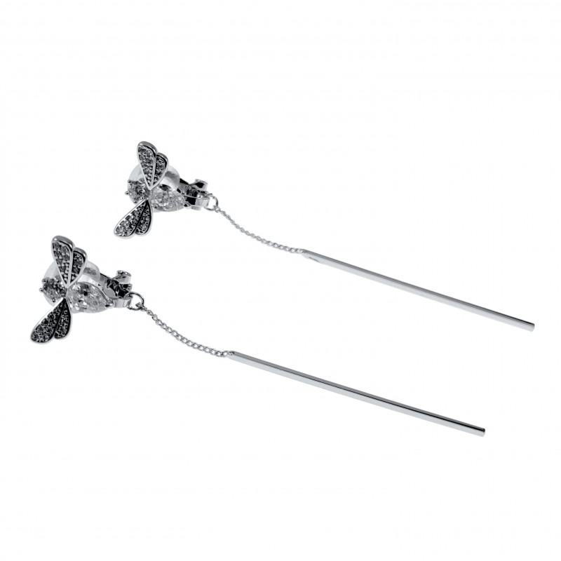 Clip-on Oorbellen Gerhodineerd Bijtje Lange Oorclips met Staafjehanger Clip-on Oorbellen Gerhodineerd Bijtje Lange Oorclips met Staafjehanger
