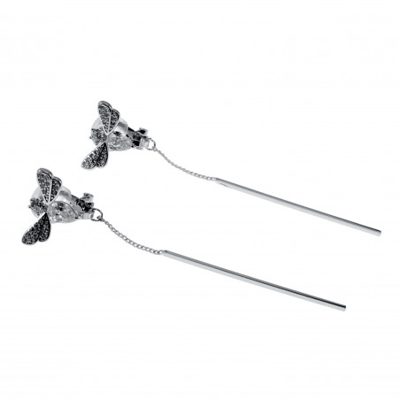 Clip-on Oorbellen Gerhodineerd Bijtje Lange Oorclips met Staafjehanger