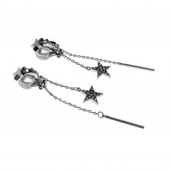 Gerhodineerd - Ster Oorclips met Staaf- en Sterbengel 69mm Lang Dames