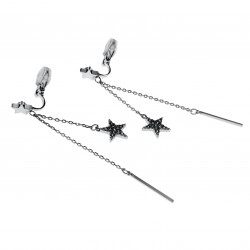 Gerhodineerd - Ster Oorclips met Staaf- en Sterbengel 69mm Lang Dames