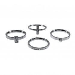 Set van Vier Ringen Dames - Gepolijst RVS - Ringen met Strass