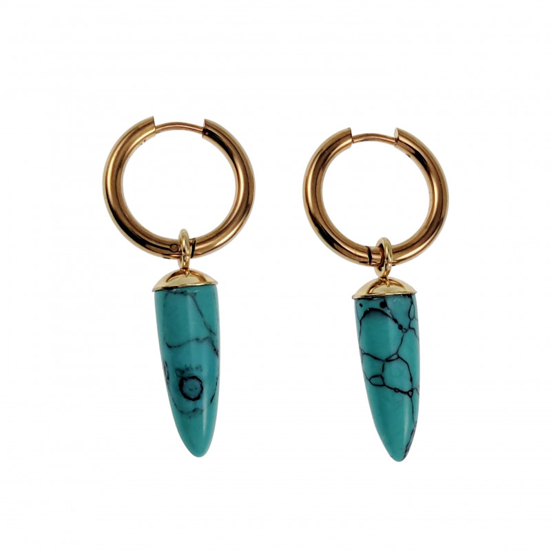 ∅18mm x 2,5mm Oorbellen Dames - Verguld RVS - Oorringen met Turquoise Steen Hanger