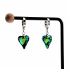 Lange Oorbellen Dames - Hart Design - Gepolijst RVS - Oorringen met Groen Kristal Hanger