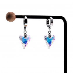 Lange Oorbellen Dames - Hart Design - Gepolijst RVS - Oorringen met kleurrijk-Transparante Kristal Hanger