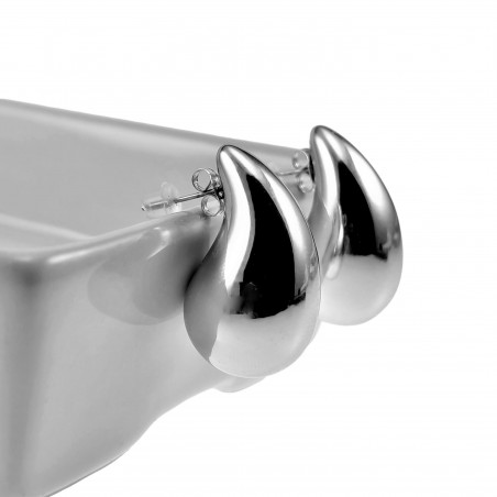 3cm Druppel Oorbellen Dames - Zilverkleurig RVS - Grote Oorknopjes