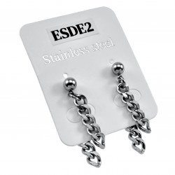 Lange Oorbellen Dames - Zilverkleurig RVS Oorknopjes met Twee Ketting