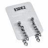 Lange Oorbellen Dames - Zilverkleurig RVS Oorknopjes met Twee Ketting