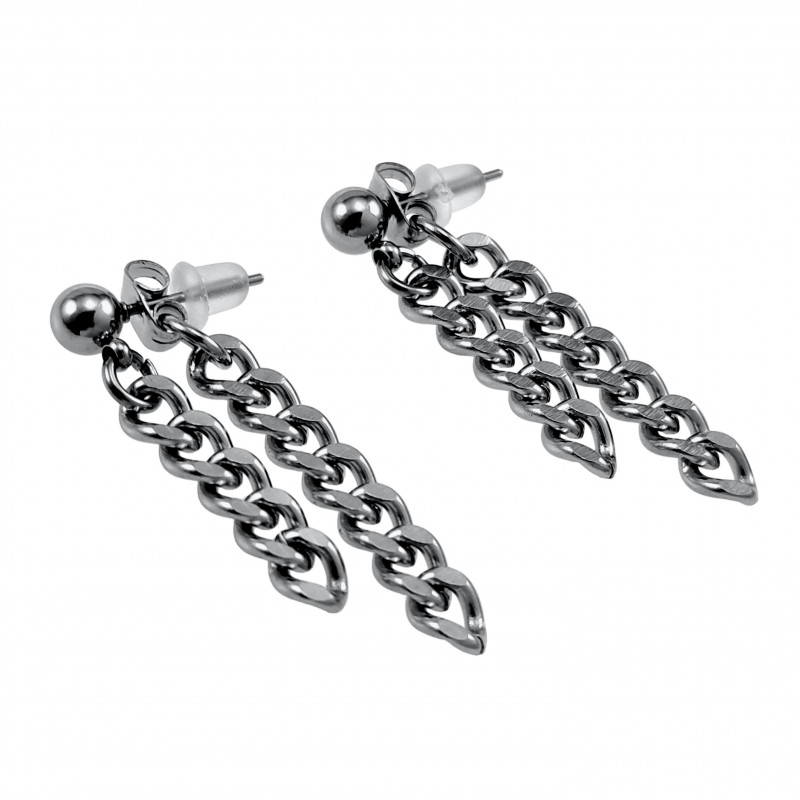 Lange Oorbellen Dames - Zilverkleurig RVS Oorknopjes met Twee Ketting Lange Oorbellen Dames - Zilverkleurig RVS Oorknopjes met Twee Ketting