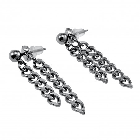 Lange Oorbellen Dames - Zilverkleurig RVS Oorknopjes met Twee Ketting