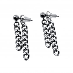 Lange Oorbellen Dames - Zilverkleurig RVS Oorknopjes met Twee Ketting