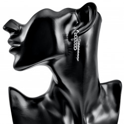 Lange Oorbellen Dames - Zilverkleurig RVS Oorknopjes met Twee Ketting