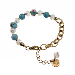 Verguld RVS Ovale Schakelarmband met Murano-Glaskralen en Natuurstenen