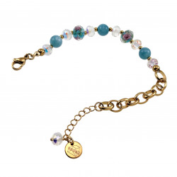 Verguld RVS Ovale Schakelarmband met Murano-Glaskralen en Natuurstenen