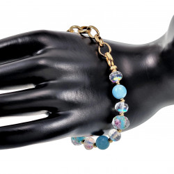 Armband Dames - Verguld RVS - Ovale Schakelarmband met Turkooise Murano Glaskralen en Natuurstenen - Verstelbaar
