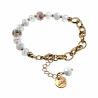 Verguld RVS Ovale Schakelarmband Witte Kristallen en Murano-Glaskralen