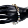 Armband Dames - Verguld RVS - Ovale Schakelarmband met Witte Kristallen en Murano Glaskralen - Verstelbaar