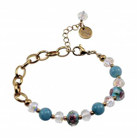 Verguld RVS Ovale Schakelarmband met Murano-Glaskralen en Natuurstenen