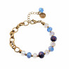 Verguld RVS Schakelarmband Lila-Blauwe Kristallen en Murano-Glaskralen