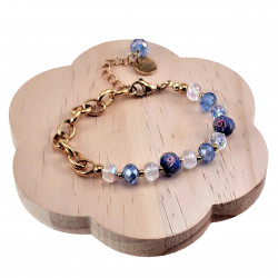Verguld RVS Schakelarmband Lila-Blauwe Kristallen en Murano-Glaskralen