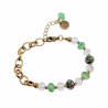 Verguld RVS Schakelarmband met Groene Kristallen en Murano-Glaskralen