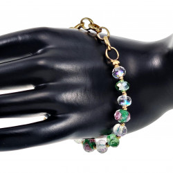Verguld RVS Schakelarmband met Groene Kristallen en Murano-Glaskralen