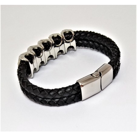 Gevlochten Leren Armband met Staal Elementen