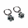 ∅14mm x 2mm Oorringen met Grijze-Groen Kristallen Bloem Hanger - RVS