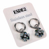 ∅14mm x 2mm Oorringen met Grijze-Groen Kristallen Bloem Hanger - RVS
