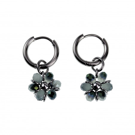 ∅14mm x 2mm Oorringen met Grijze-Groen Kristallen Bloem Hanger - RVS