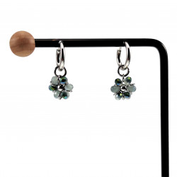 ∅14mm x 2mm Oorringen met Grijze-Groen Kristallen Bloem Hanger - RVS