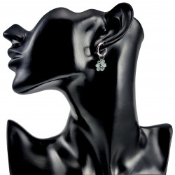 ∅14mm x 2mm Oorringen met Grijze-Groen Kristallen Bloem Hanger - RVS