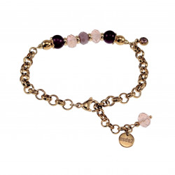 Dames - Verguld RVS Ronde Schakelarmband met Paarse en Roze Kristallen