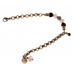 Dames - Verguld RVS Ronde Schakelarmband met Paarse en Roze Kristallen