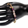 Dames - Verguld RVS Ronde Schakelarmband met Paarse en Roze Kristallen