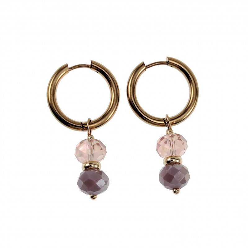 Verguld RVS Oorringen met Paarse en Roze Kristalkrallen Hanger