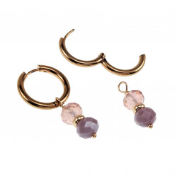 Verguld RVS Oorringen met Paarse en Roze Kristalkrallen Hanger