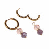 Verguld RVS Oorringen met Paarse en Roze Kristalkrallen Hanger