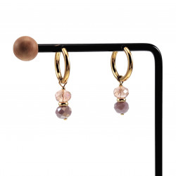 Verguld RVS Oorringen met Paarse en Roze Kristalkrallen Hanger