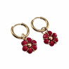 ∅14mm Oorringen met Doffe Rode Kristallen Bloem Hanger Verguld RVS