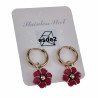 ∅14mm Oorringen met Doffe Rode Kristallen Bloem Hanger Verguld RVS
