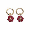 ∅14mm Oorringen met Doffe Rode Kristallen Bloem Hanger Verguld RVS
