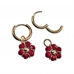 ∅14mm Oorringen met Doffe Rode Kristallen Bloem Hanger Verguld RVS